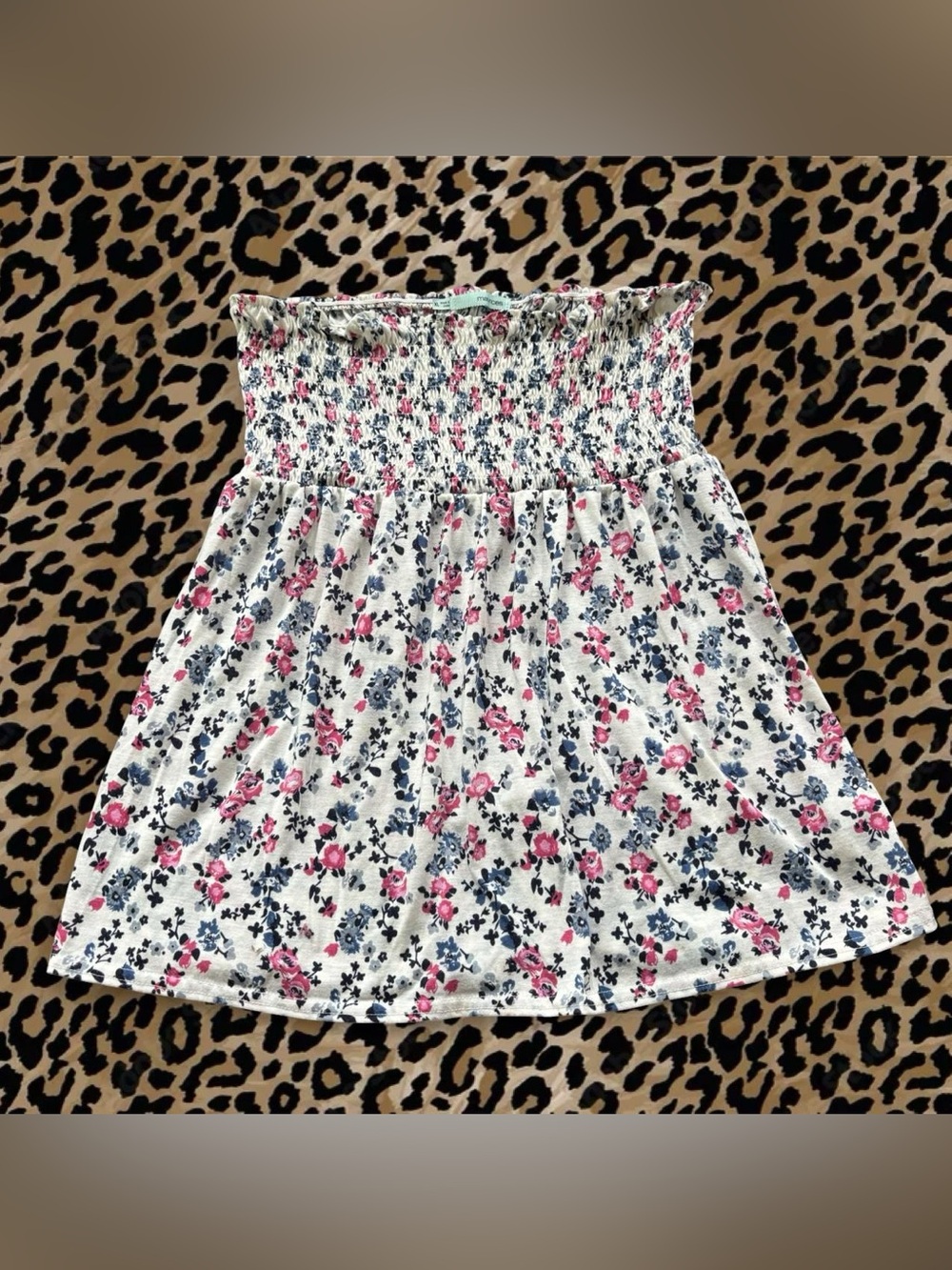 Maurices White Floral Smocked Tube Skirt with Pink and Blue Flowers